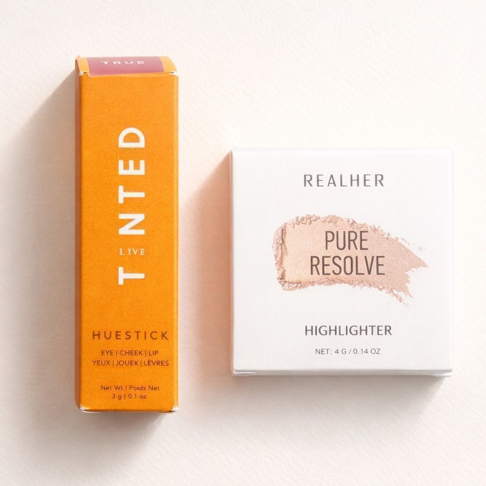 Live Tinted Huestick (True) Eye Cheek Lip + REALHER Highlighter Glow Bundle NEW